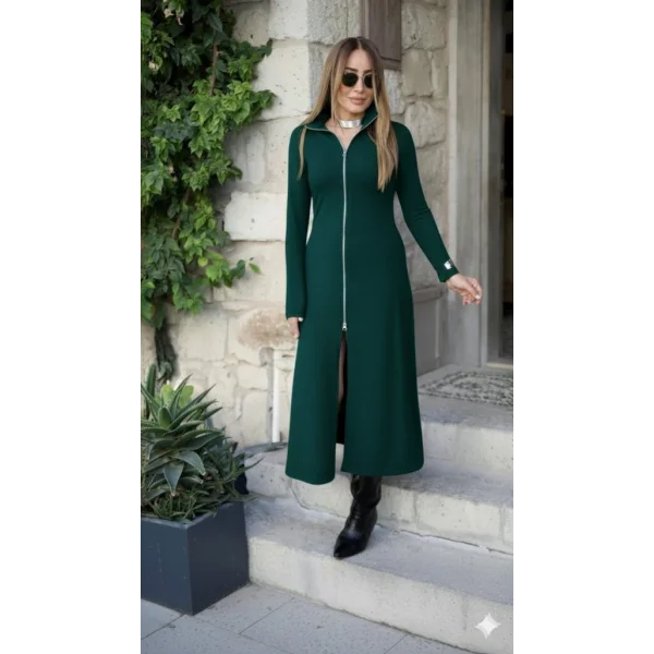 Kadın Uzun Kollu önden Fermuarlı Ithal Krep Elbise