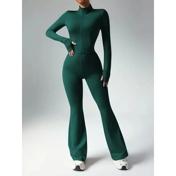 Kadın Uzun Kollu önden Fermuarlı Kısa Dalgıç Bluz Ve Pantolon Ikili Takım