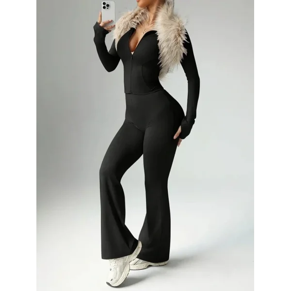 Kadın Uzun Kollu önden Fermuarlı Kısa Dalgıç Bluz Ve Pantolon Ikili Takım