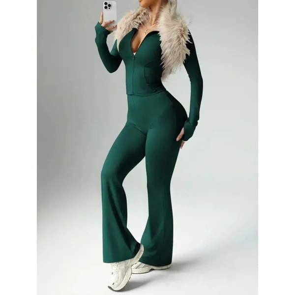 Kadın Uzun Kollu önden Fermuarlı Kısa Dalgıç Bluz Ve Pantolon Ikili Takım