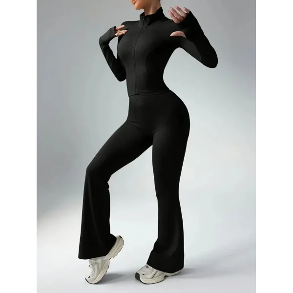 Kadın Uzun Kollu önden Fermuarlı Kısa Dalgıç Bluz Ve Pantolon Ikili Takım