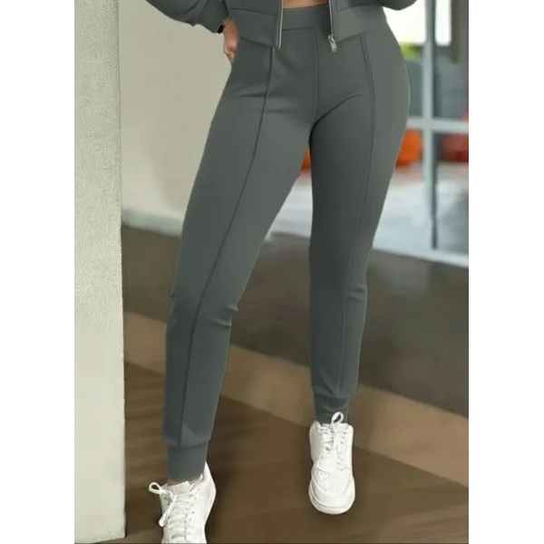 Kadın Uzun Kollu önden Fermuarlı Kısa Modal Ceket Ve Pantolon Ikili Takım