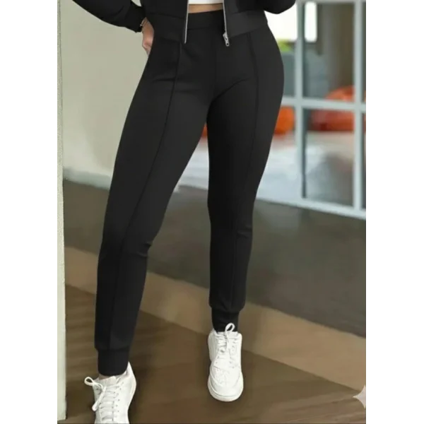 Kadın Uzun Kollu önden Fermuarlı Kısa Modal Ceket Ve Pantolon Ikili Takım