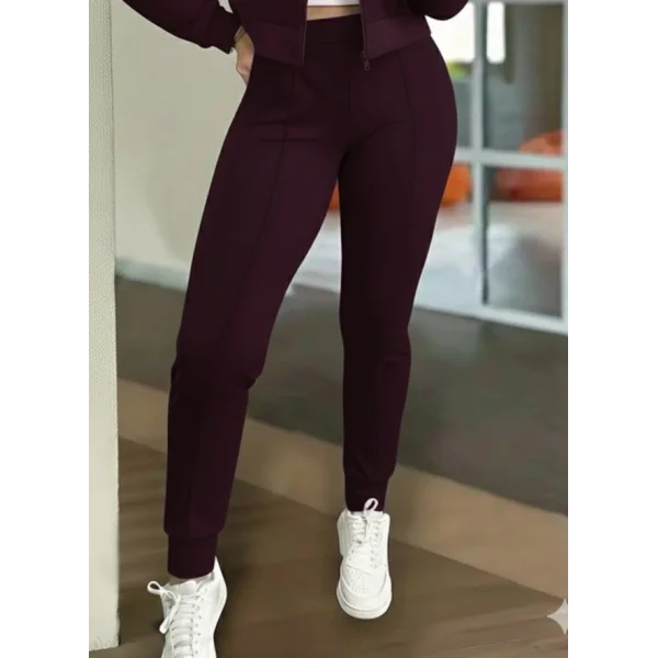 Kadın Uzun Kollu önden Fermuarlı Kısa Modal Mor Ceket Ve Pantolon Ikili Takım