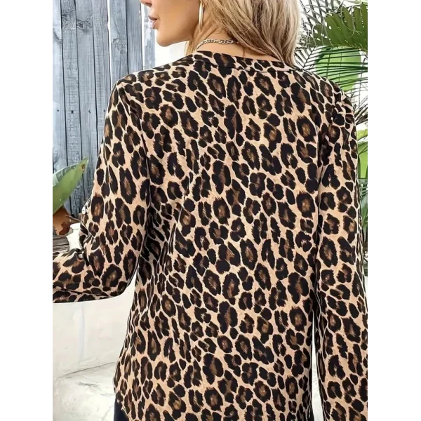 Kadın Uzun Kollu önden Fermuarlı Leopar Desenli Modal Bluz