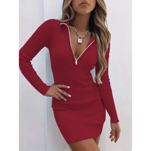 Kadın Uzun Kollu önden Fermuarlı Mini Kaşkorse Elbise