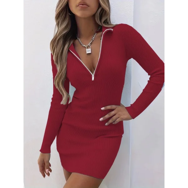 Kadın Uzun Kollu önden Fermuarlı Mini Kaşkorse Elbise