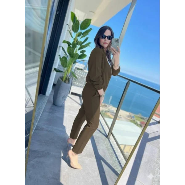 Kadın Uzun Kollu önden Fermuarlı Modal Ceket Ve Pantolon Ikili Takım