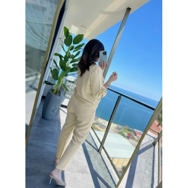 Kadın Uzun Kollu önden Fermuarlı Modal Ceket Ve Pantolon Ikili Takım