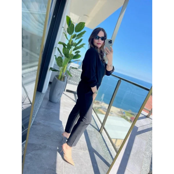 Kadın Uzun Kollu önden Fermuarlı Modal Ceket Ve Pantolon Ikili Takım