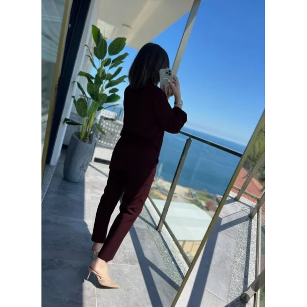 Kadın Uzun Kollu önden Fermuarlı Modal Ceket Ve Pantolon Ikili Takım