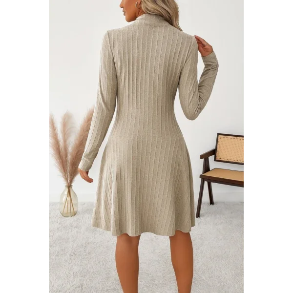 Kadın Uzun Kollu önden Fermuarlı Pileli şardonlu Kaşkorse Mini Elbise