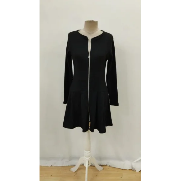 Kadın Uzun Kollu önden Fermuarlı Pileli şardonlu Kaşkorse Mini Elbise