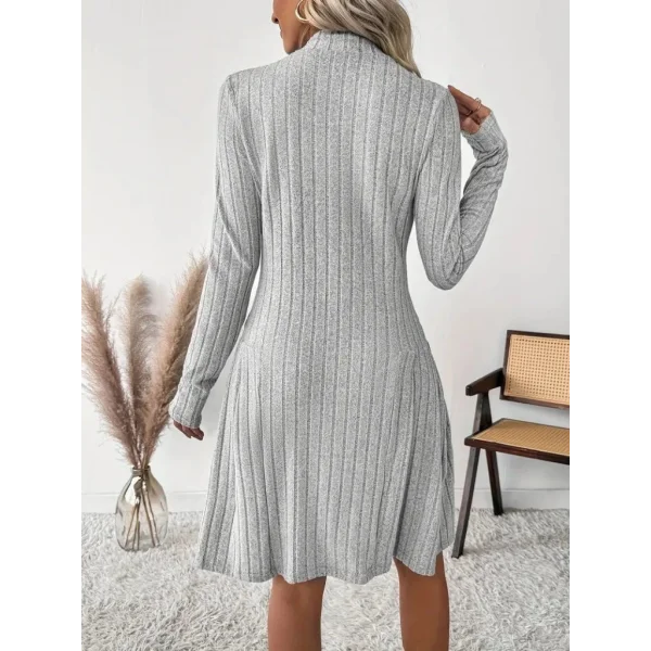 Kadın Uzun Kollu önden Fermuarlı Pileli şardonlu Kaşkorse Mini Elbise