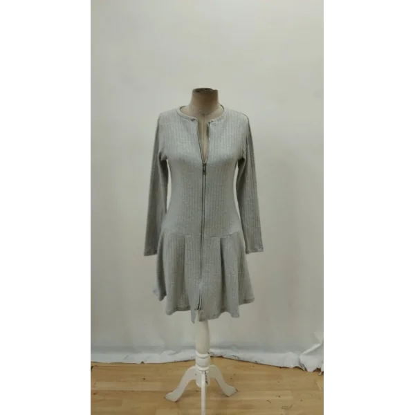 Kadın Uzun Kollu önden Fermuarlı Pileli şardonlu Kaşkorse Mini Elbise