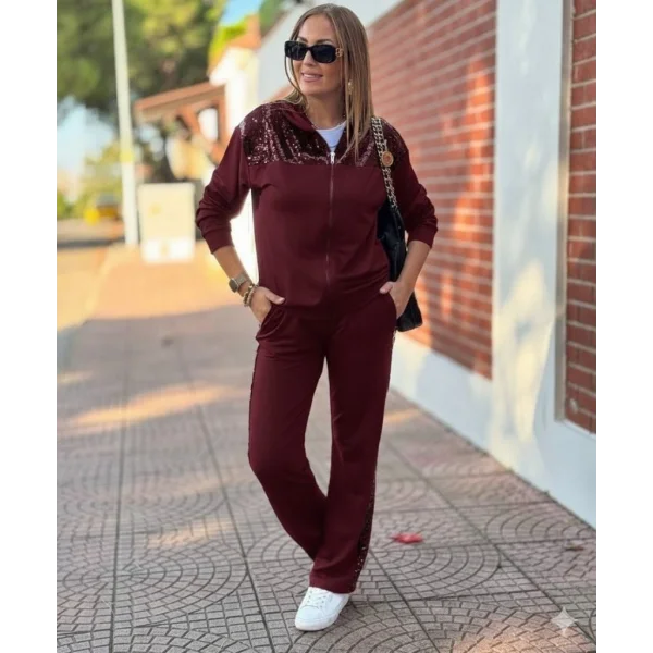 Kadın Uzun Kollu önden Fermuarlı Pul Payetli Alt üst Viskon Iki Iplik Takım