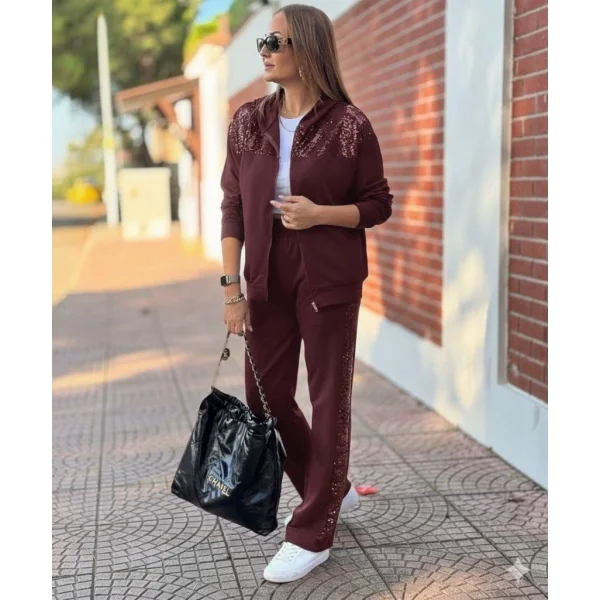 Kadın Uzun Kollu önden Fermuarlı Pul Payetli Alt üst Viskon Iki Iplik Takım