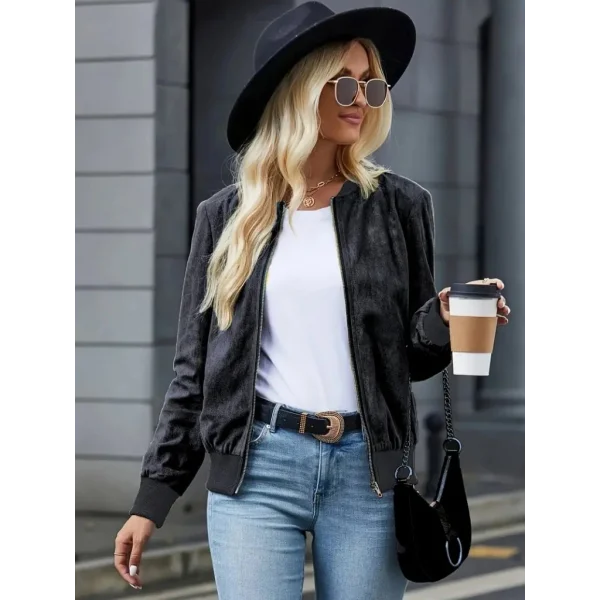 Kadın Uzun Kollu önden Fermuarlı Süet Ceket