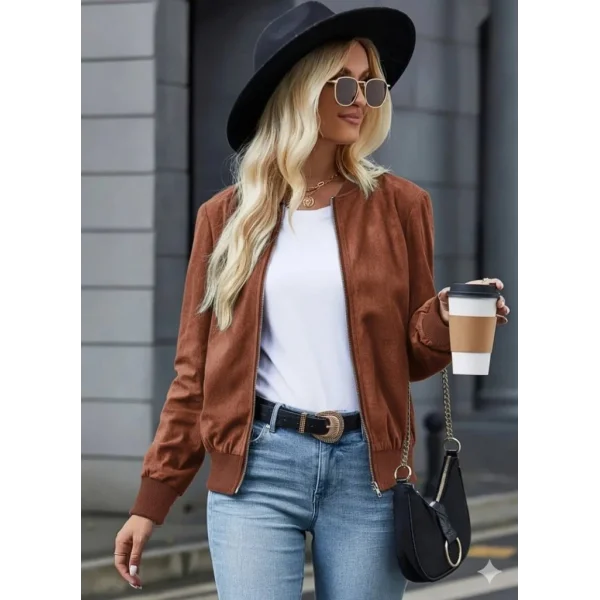 Kadın Uzun Kollu önden Fermuarlı Süet Ceket