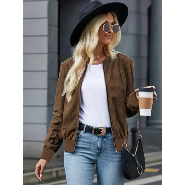 Kadın Uzun Kollu önden Fermuarlı Süet Ceket