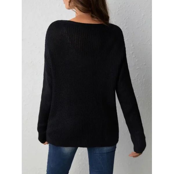 Kadın Uzun Kollu önden File Görünümlü Dekolte Detay Triko Kazak