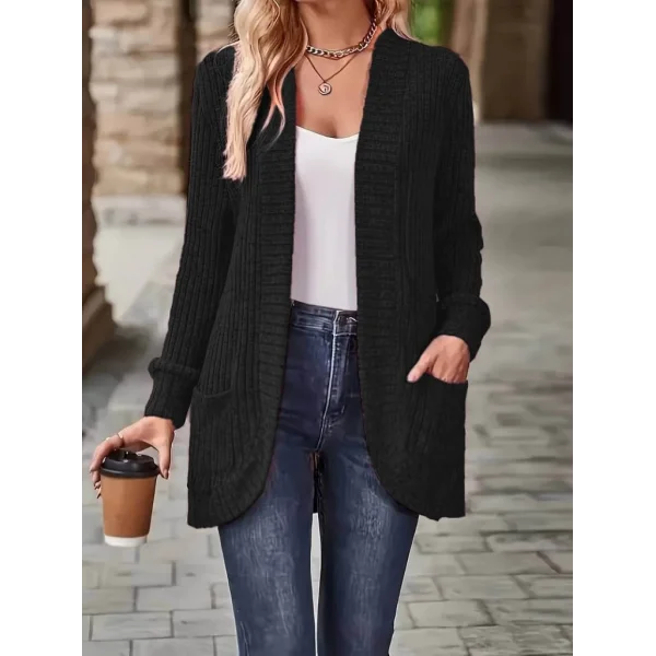 Kadın Uzun Kollu önü Açık Cepli şardonlu Kaşkorse Hırka