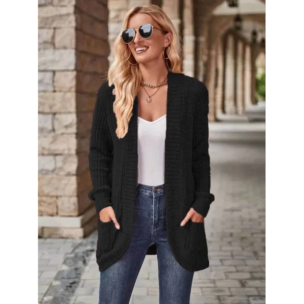 Kadın Uzun Kollu önü Açık Cepli şardonlu Kaşkorse Hırka