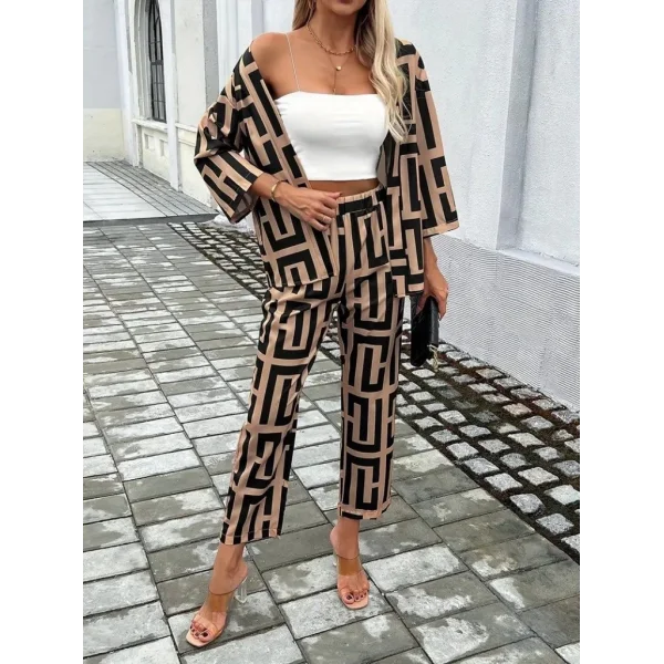Kadın Uzun Kollu önü Açık Desenli Iki Iplik Ceket Ve Pantolon Ikili Takım