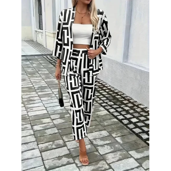 Kadın Uzun Kollu önü Açık Desenli Iki Iplik Ceket Ve Pantolon Ikili Takım