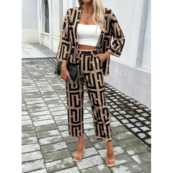 Kadın Uzun Kollu önü Açık Desenli Iki Iplik Ceket Ve Pantolon Ikili Takım