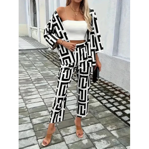 Kadın Uzun Kollu önü Açık Desenli Iki Iplik Ceket Ve Pantolon Ikili Takım