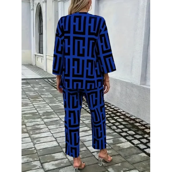 Kadın Uzun Kollu önü Açık Desenli Iki Iplik Ceket Ve Pantolon Ikili Takım