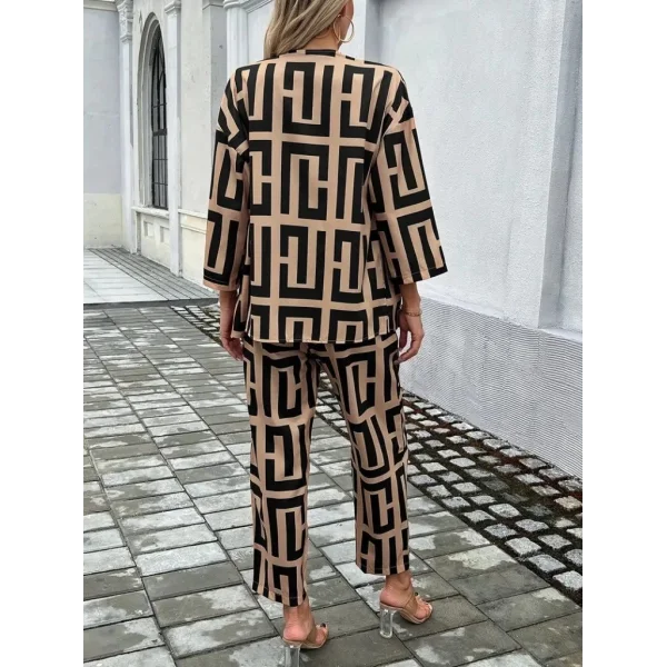 Kadın Uzun Kollu önü Açık Desenli Iki Iplik Ceket Ve Pantolon Ikili Takım