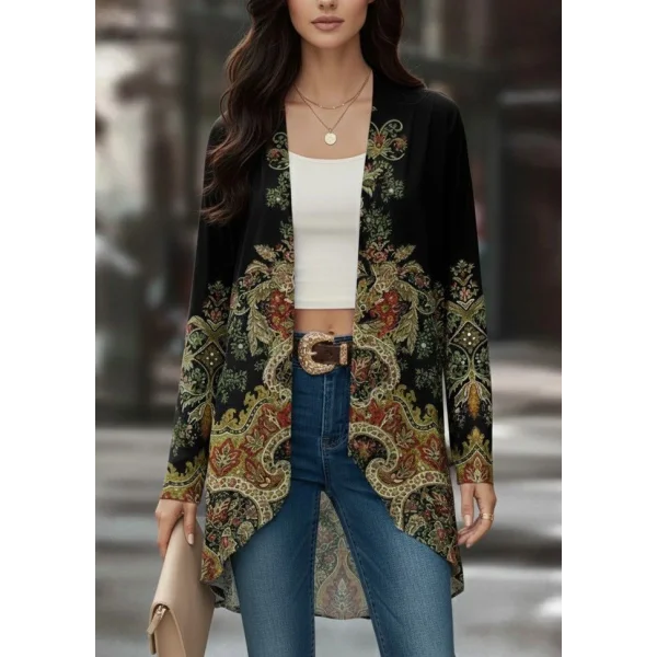 Kadın Uzun Kollu önü Açık Desenli şardonlu Dalgıç Ceket