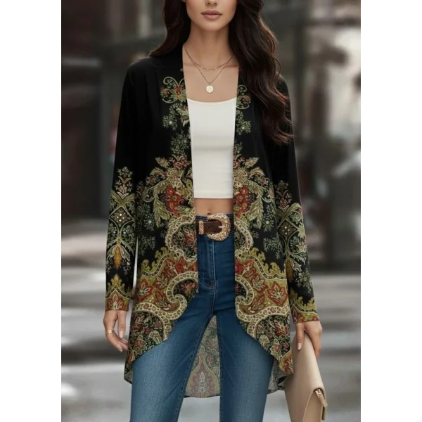 Kadın Uzun Kollu önü Açık Desenli şardonlu Dalgıç Ceket