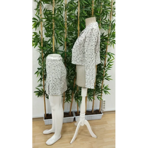 Kadın Uzun Kollu önü Açık Dokuma Ceket Ve Mini Etek Ikili Takım