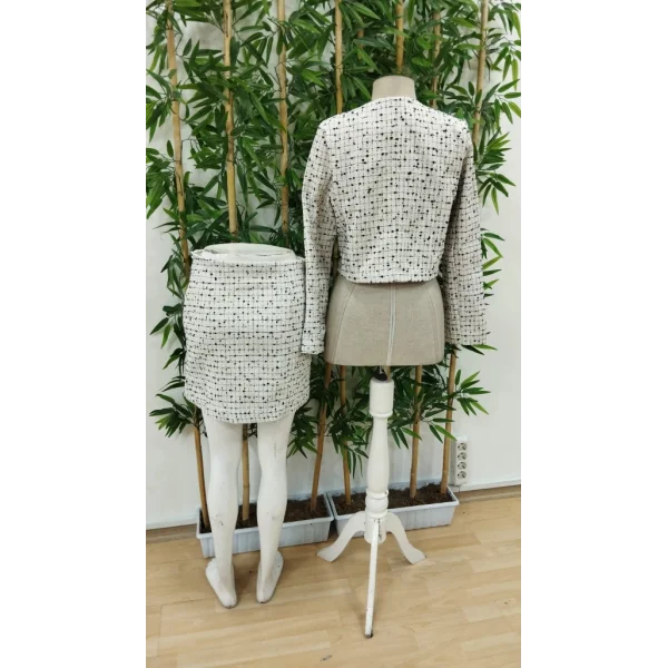 Kadın Uzun Kollu önü Açık Dokuma Ceket Ve Mini Etek Ikili Takım