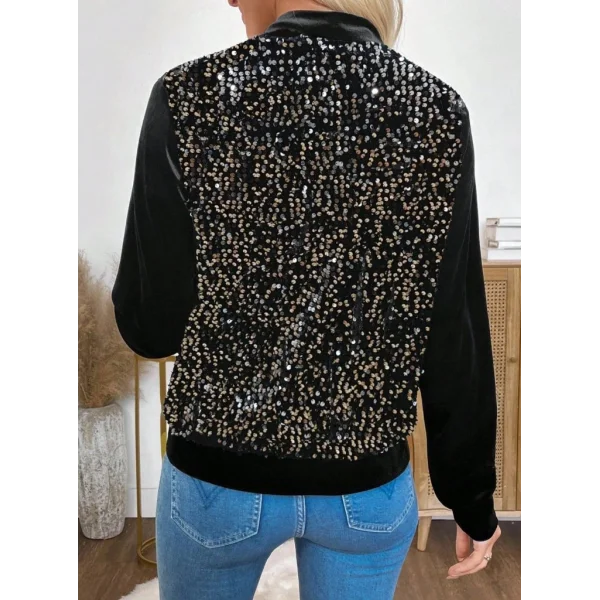 Kadın Uzun Kollu önü Açık Fermuarlı Pulpayetli Kadife Ceket