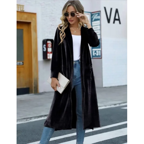 Kadın Uzun Kollu önü Açık Kolları Uzun Midi Ceket