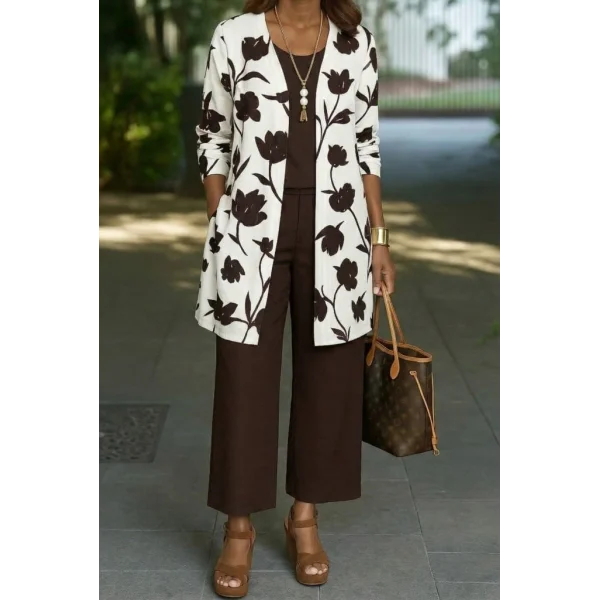 Kadın Uzun Kollu önü Açık Modal Ceket Kolsuz Viskon Iki Iplik Bluz Ve Pantolon üçlü Takım