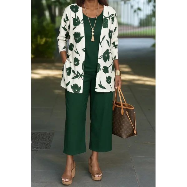 Kadın Uzun Kollu önü Açık Modal Ceket Kolsuz Viskon Iki Iplik Bluz Ve Pantolon üçlü Takım