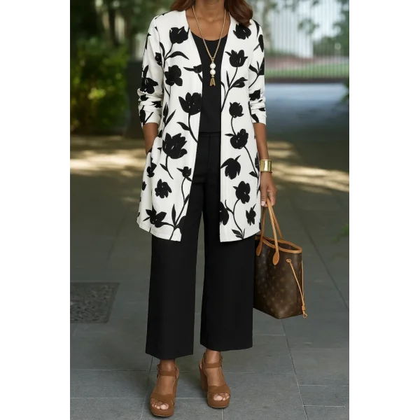 Kadın Uzun Kollu önü Açık Modal Ceket Kolsuz Viskon Iki Iplik Bluz Ve Pantolon üçlü Takım