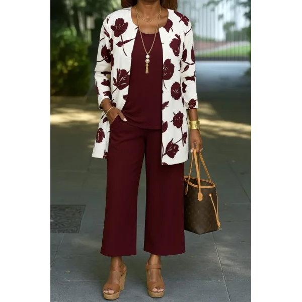 Kadın Uzun Kollu önü Açık Modal Ceket Kolsuz Viskon Iki Iplik Bluz Ve Pantolon üçlü Takım