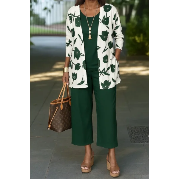 Kadın Uzun Kollu önü Açık Modal Ceket Kolsuz Viskon Iki Iplik Bluz Ve Pantolon üçlü Takım