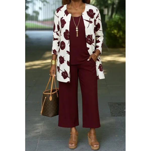 Kadın Uzun Kollu önü Açık Modal Ceket Kolsuz Viskon Iki Iplik Bluz Ve Pantolon üçlü Takım