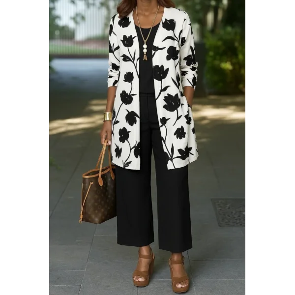 Kadın Uzun Kollu önü Açık Modal Ceket Kolsuz Viskon Iki Iplik Bluz Ve Pantolon üçlü Takım