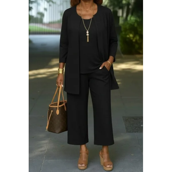 Kadın Uzun Kollu önü Açık Modal Ceket Kolsuz Viskon Iki Iplik Bluz Ve Pantolon üçlü Takım