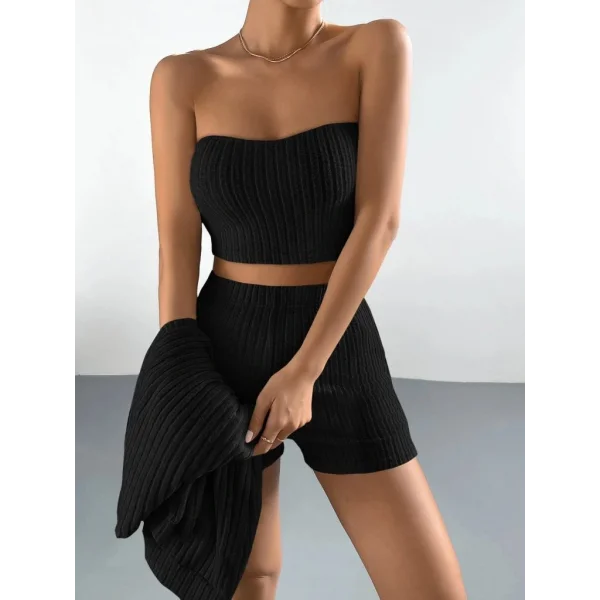 Kadın Uzun Kollu önü Açık şardonlu Kaşkorse Ceket Büstiyer Ve Short üçlü Takım