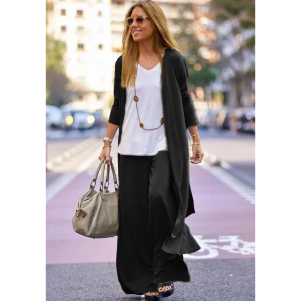 Kadın Uzun Kollu önü Açık Viskon Ceket Ve Pantolon Ikili Takım