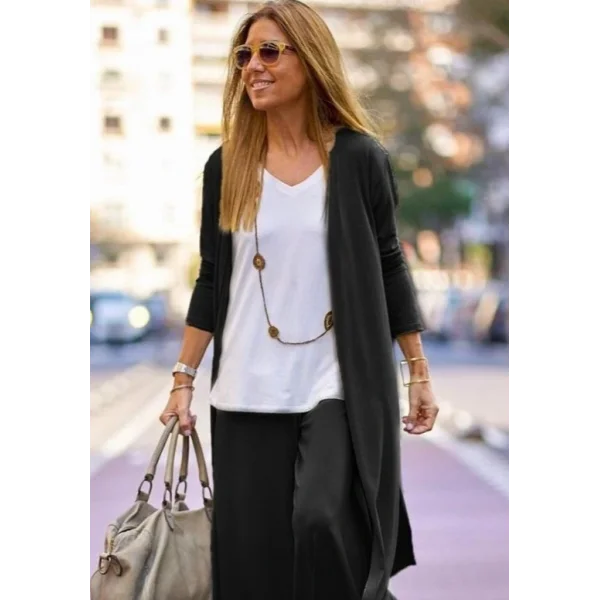 Kadın Uzun Kollu önü Açık Viskon Ceket Ve Pantolon Ikili Takım